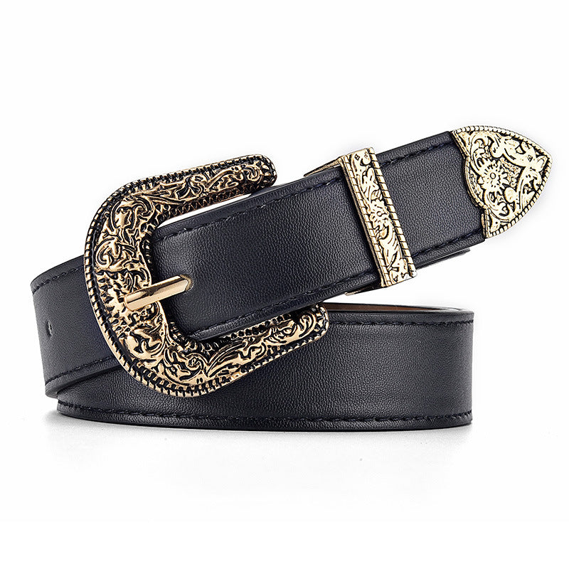 Fashion Retro All-match Carved Buckle European And American Belt