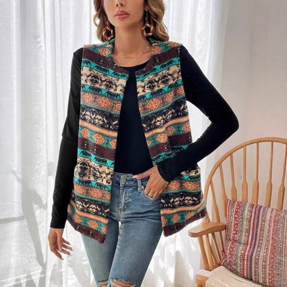 Women's Printed Double-sided Plush Buttonless Cardigan