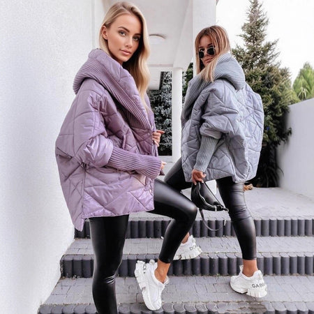 Women's Diamond Lattice Hooded Casual Long Sleeve Coat