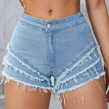Slim-fit Stretchy Minimalist Patchwork Denim Shorts
