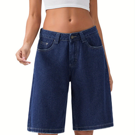 Womens Light Blue Denim Knee-Length Shorts