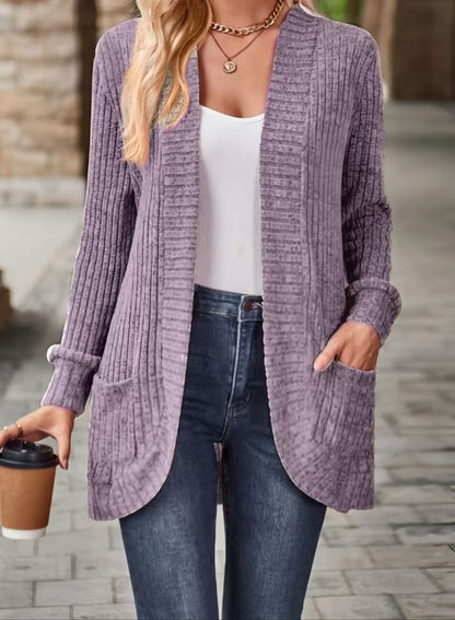 Women's Solid Color Casual Patchwork Long Sleeve Cardigan Jacket