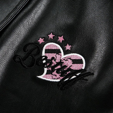 Women's Street Black Lace Love Number Embroidered Lapel Jacket