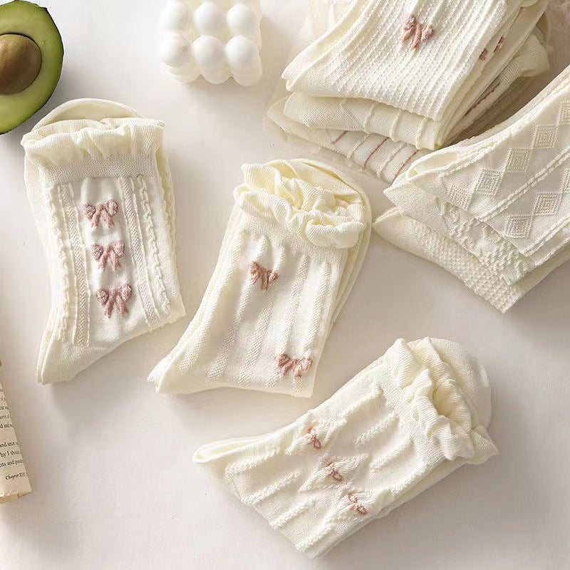 White Lace-trimmed Mid-calf Thin And Cute Japanese-style School Stockings