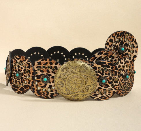 Waist Western Style Disc Personality Turquoise Air Eye Belt