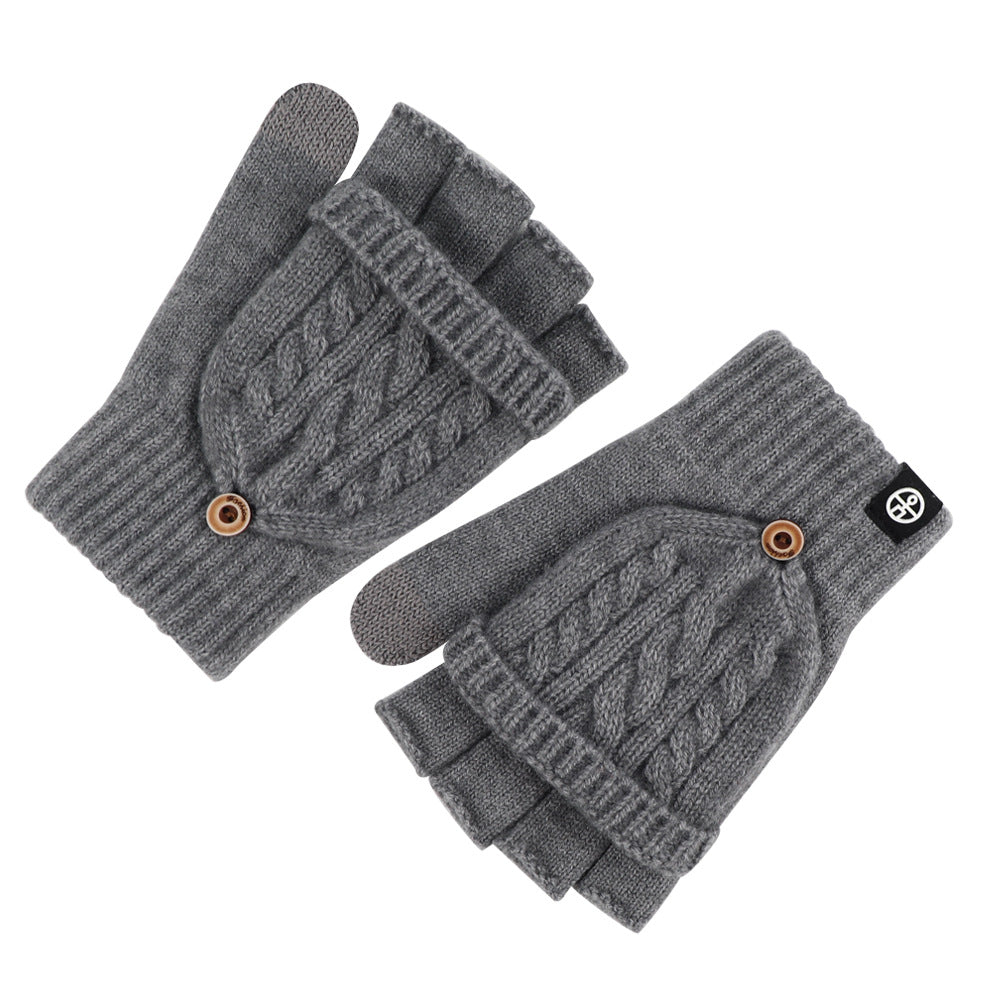 Flip-up Dual-use Half-finger Gloves For Womencold-proof And Warm-keeping