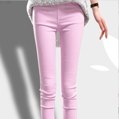 Outerwear Stretchy Elastic-waist Colorful Pencil Pants