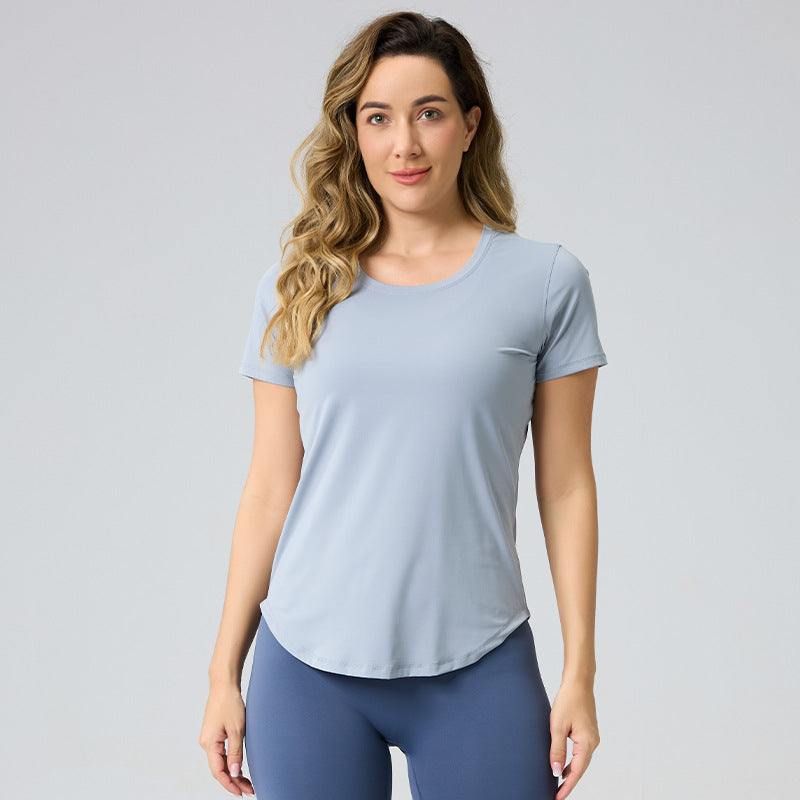 Womens Breathable Bare-Look Yoga Short-Sleeve Top