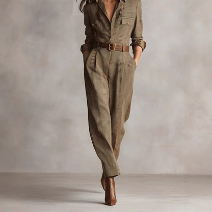 Women's Spring And Autumn Chic Plaid Jumpsuit