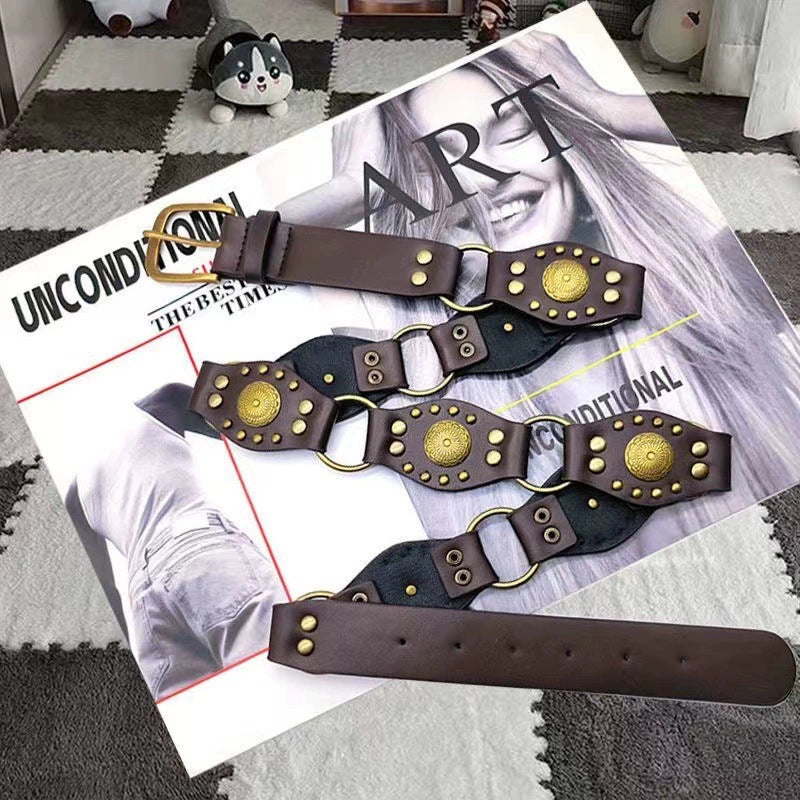 American Vintage Belt Women's Rivet Brown Leather