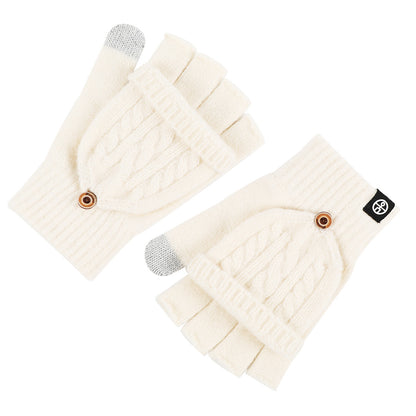 Flip-up Dual-use Half-finger Gloves For Womencold-proof And Warm-keeping
