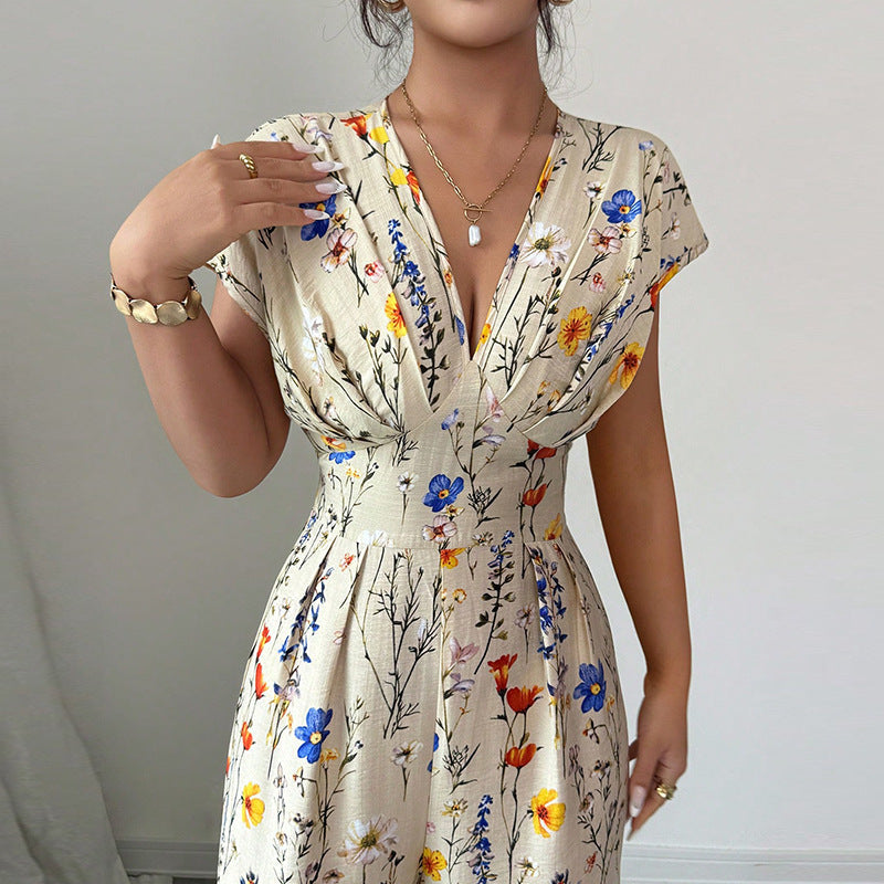 Autumn Short-sleeved Waist-cinching Wide-leg Pants