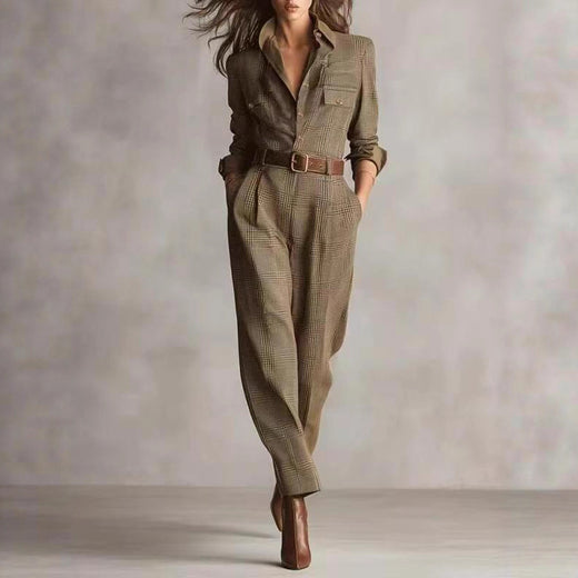 Women's Spring And Autumn Chic Plaid Jumpsuit