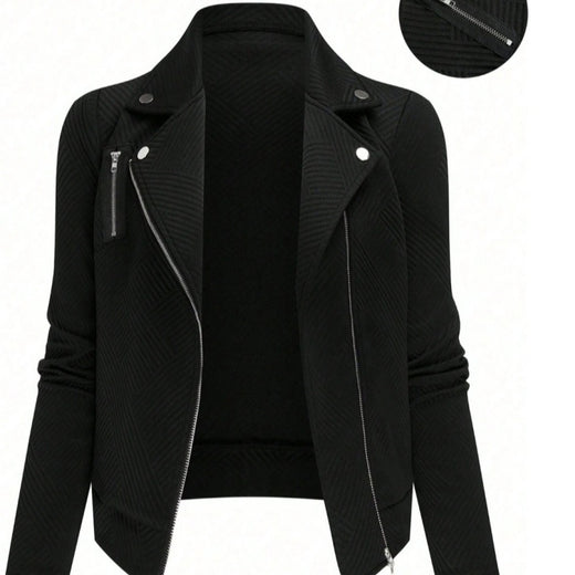 Women's Oblique Zipper Fastener Decoration Slim Casual Jacket