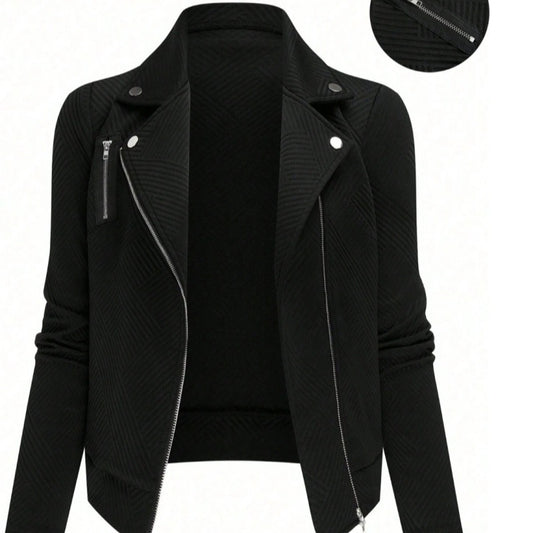 Women's Oblique Zipper Fastener Decoration Slim Casual Jacket