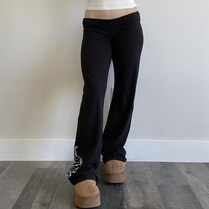Vintage-style Personalized Printed Black Knit Pants