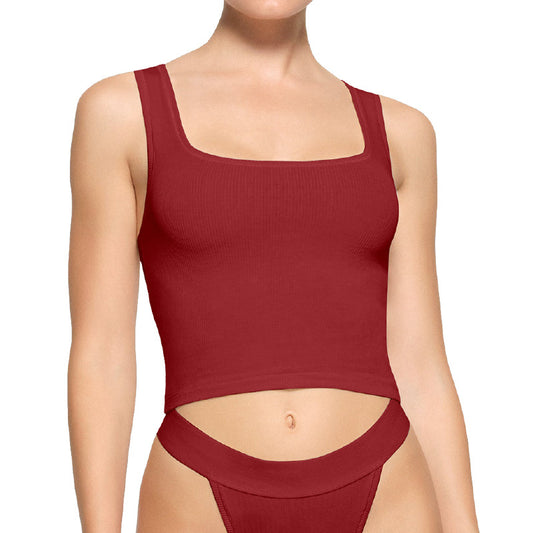Athleisure Ribbed Knit Stretch Camisole With Straps