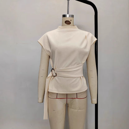 Minimalist European And American Half-high-neck Short-sleeve Top