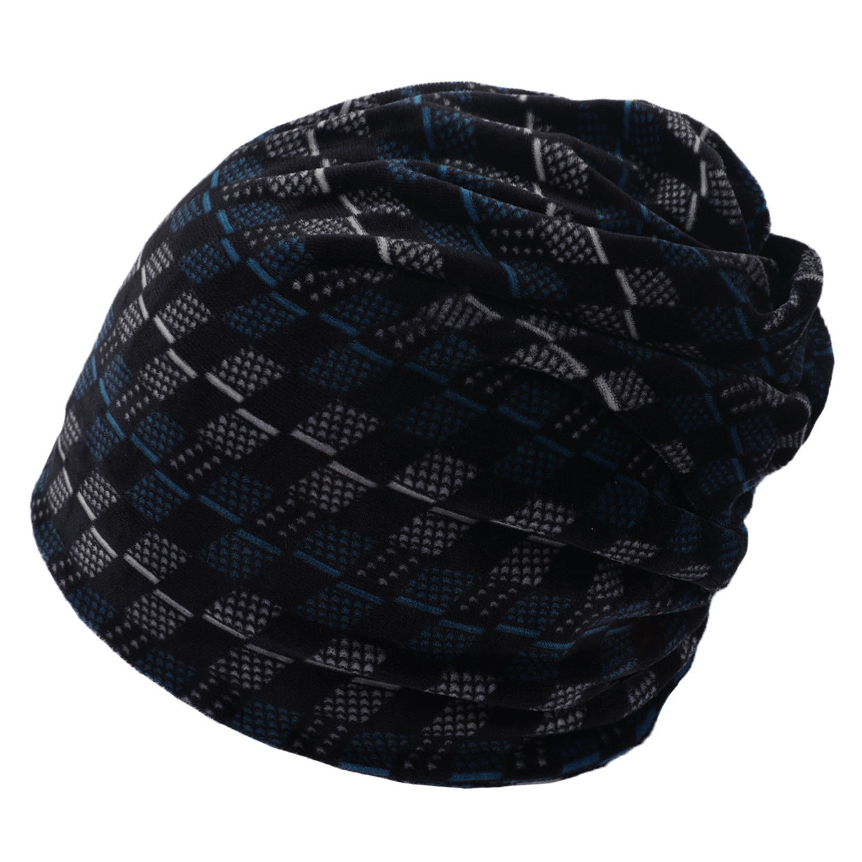 Double-layer Short-pile Bonnet With Multi-colored Plaid Pattern