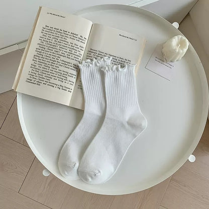White Lace Socks Mid-calf Thin Mary Jane Shoes Scalloped Socks Versatile