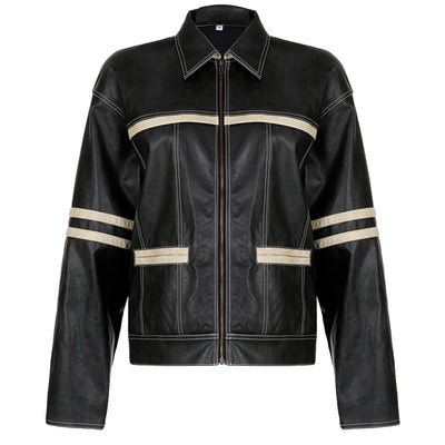 Women's Retro Contrast Color Split Leather Coat