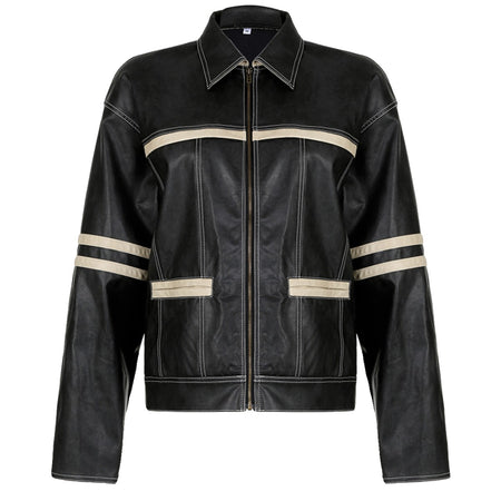 Women's Retro Contrast Color Split Leather Coat