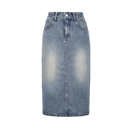 Retro Light-blue Figure-flattering A-line Skirt