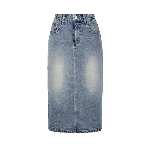 Retro Light-blue Figure-flattering A-line Skirt