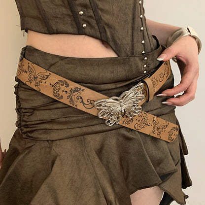 Women's Metal Butterfly Decorative Belt With Skirt And Jeans