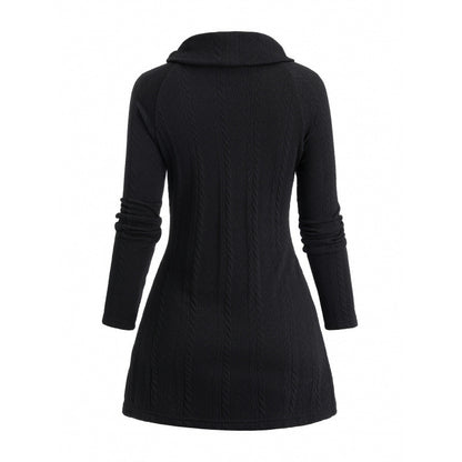 Womens Asymmetrical Turtleneck Long-Sleeve Knitted Cardigan