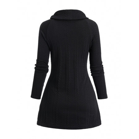 Womens Asymmetrical Turtleneck Long-Sleeve Knitted Cardigan