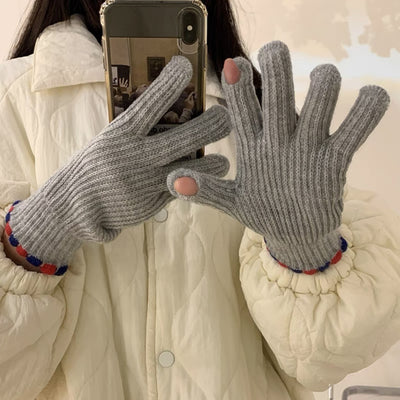 Winter Fingerless Knitted Gloves Touchscreen Warm Windproof
