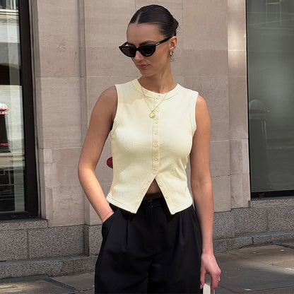 Women's Versatile Knitted Vest Top With Buttons