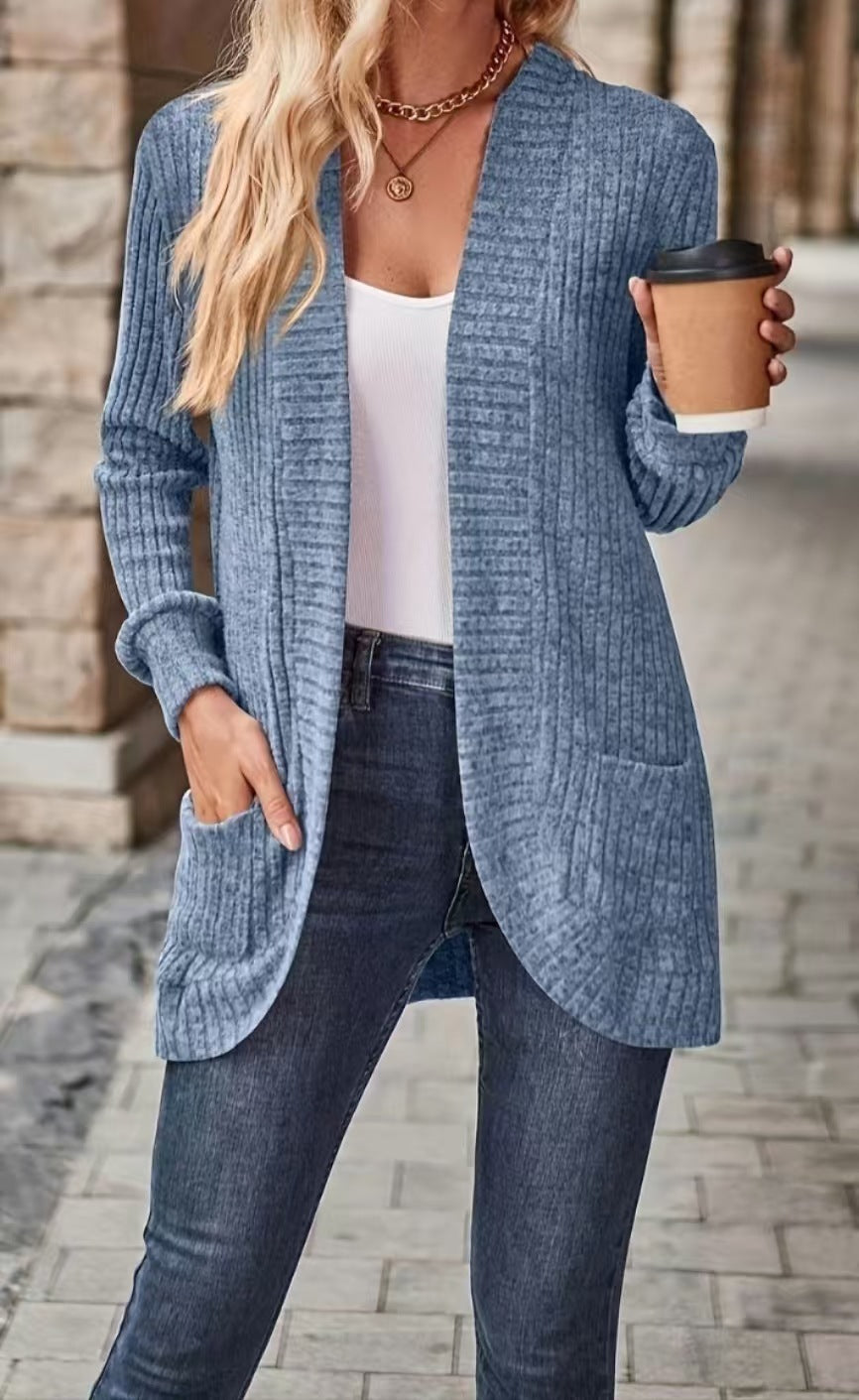 Women's Solid Color Casual Patchwork Long Sleeve Cardigan Jacket
