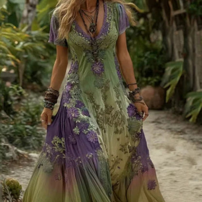 New Womens Loose-fit Printed Split Dress
