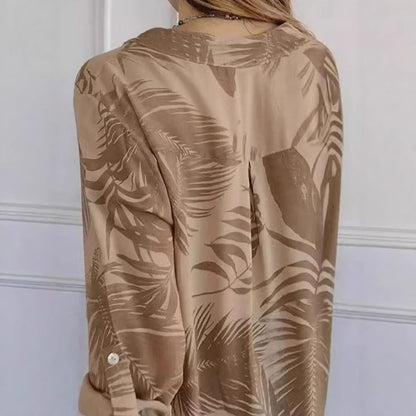 Relaxed-fit Casual Long-sleeve Printed Sequin-pocket Blouse