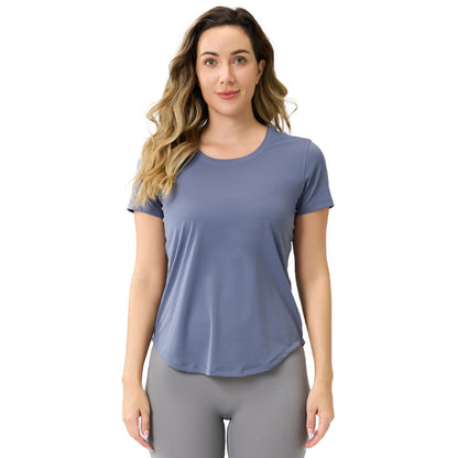 Womens Breathable Bare-Look Yoga Short-Sleeve Top