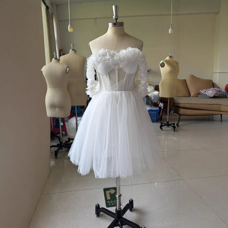 Lace Off-shoulder Mini Wedding Dress