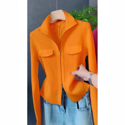 Polo Collar Solid Color Sweater All-match Long Sleeve