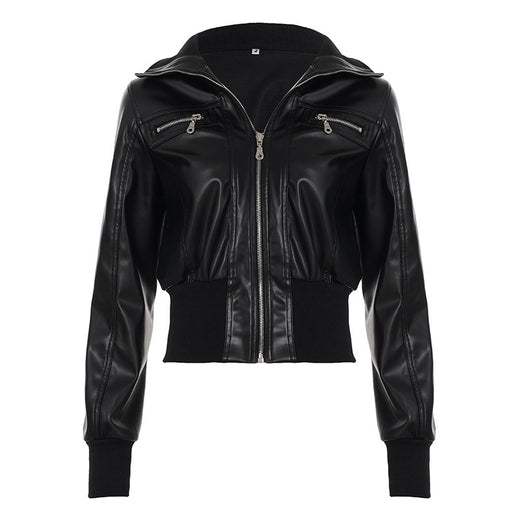 Retro Workwear Zipper Leather Jacket Coat