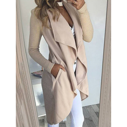 Women's Plus Size Solid Color Polo Collar Slim Fit Long Trench Coat