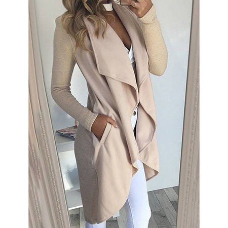Women's Plus Size Solid Color Polo Collar Slim Fit Long Trench Coat