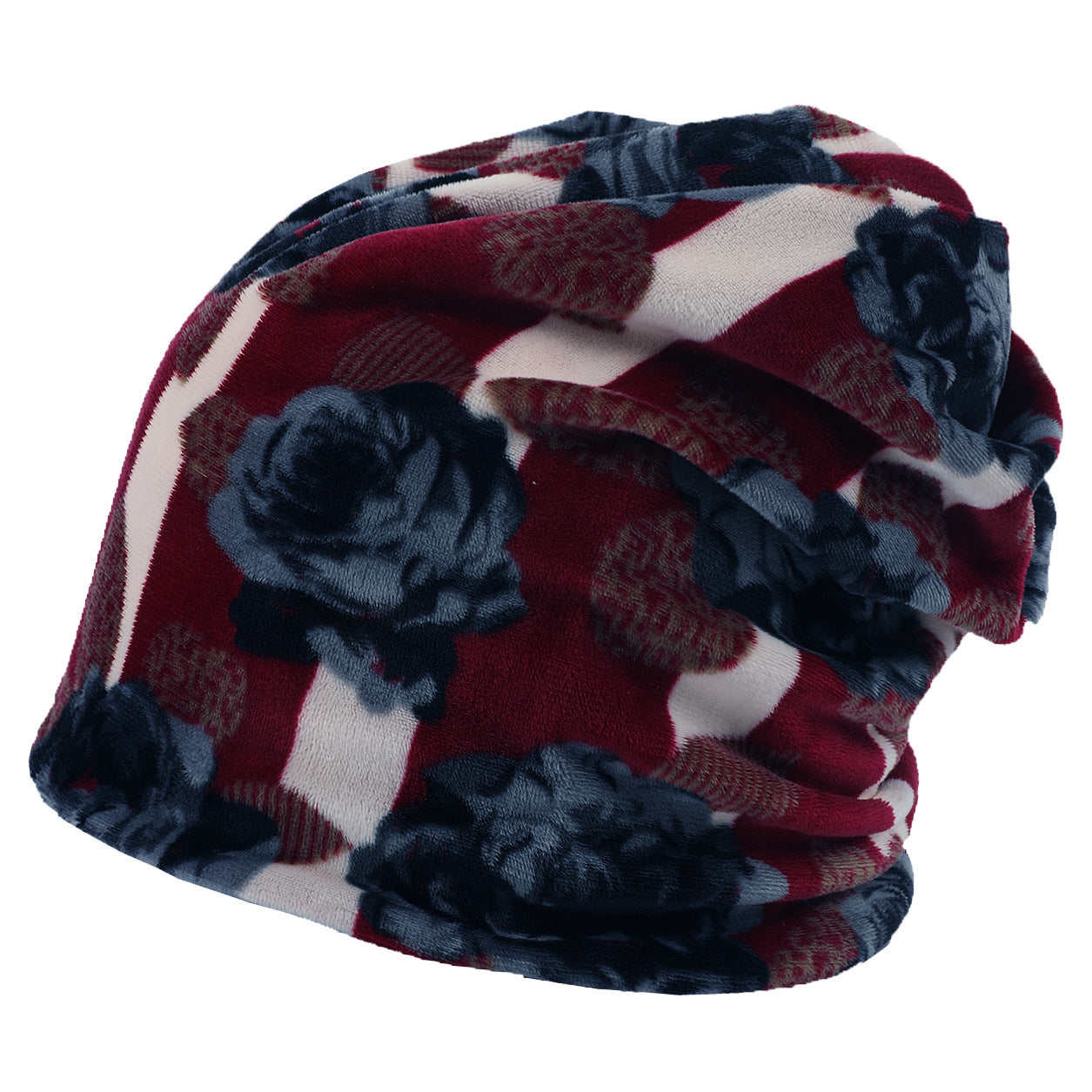 Double-layer Short-pile Bonnet With Multi-colored Plaid Pattern