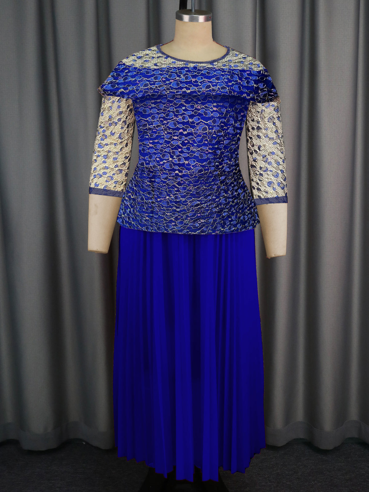 Women's Solid Color Versatile Lace Long Sleeved Pleated Skirt