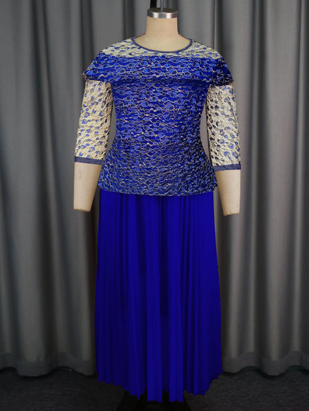 Women's Solid Color Versatile Lace Long Sleeved Pleated Skirt