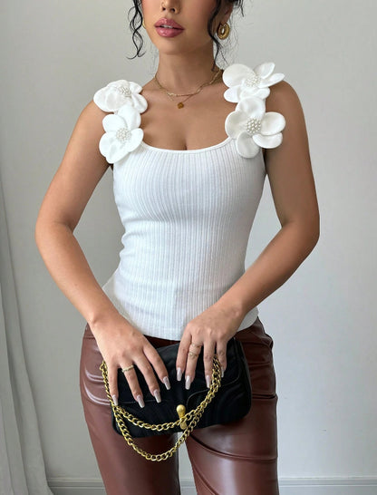 Women's 3D Floral Decorated Knitted Sleeveless Top