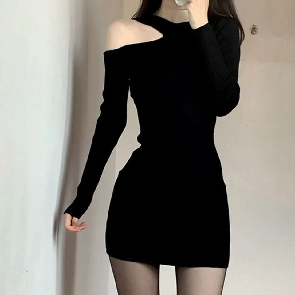 Bodycon Sheath Dress With Off The Shoulder Knit Design