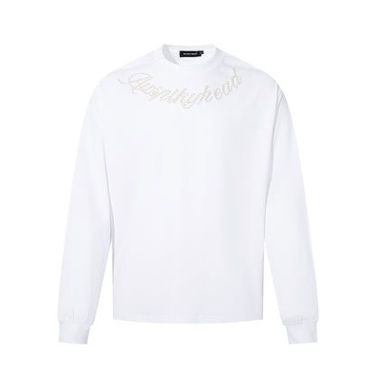 Beaded Letter Pearl Heavyweight Crewneck Hoodie For Couples