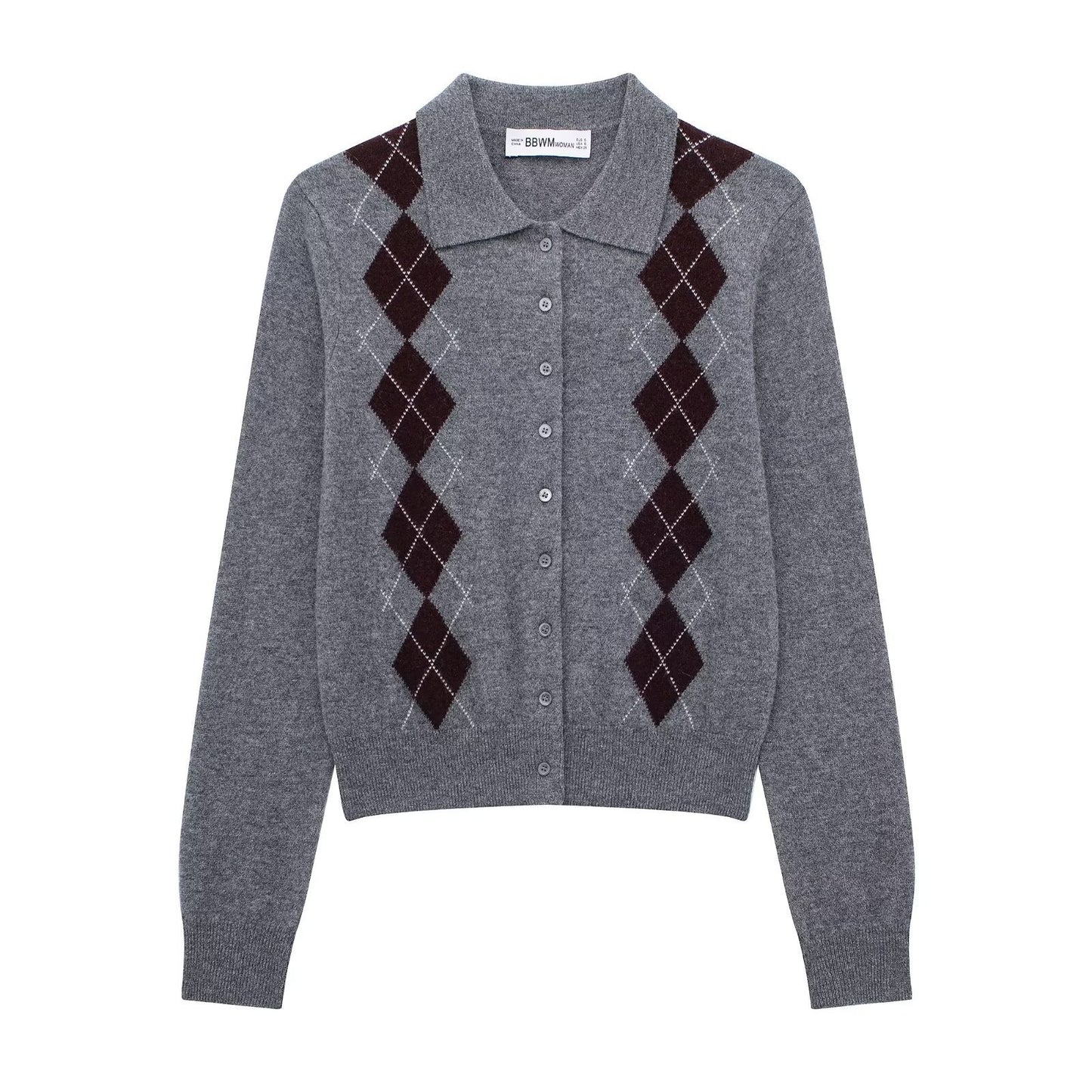 Womens Fashion Lapel Long-Sleeve Single-Breasted Knit Cardigan