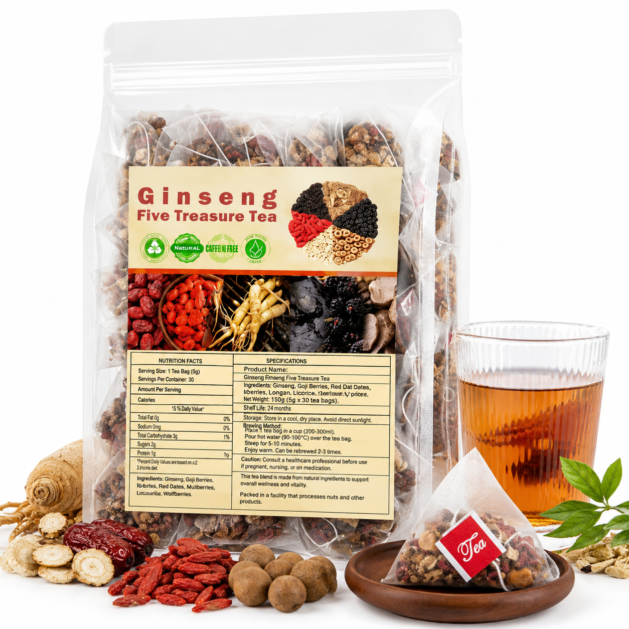 Ginseng Five Treasure Tea – Premium Natural Herbal Wellness Blend